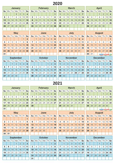 2020 And 2021 Calendar Printable With Holidays Free Download Free