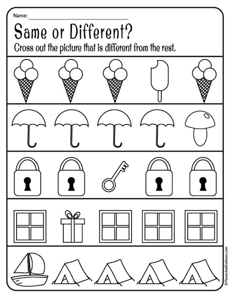 Same or different picture differences shape differences number differences sound differences same/identical activity. Same and different worksheets for preschool FREE download ...