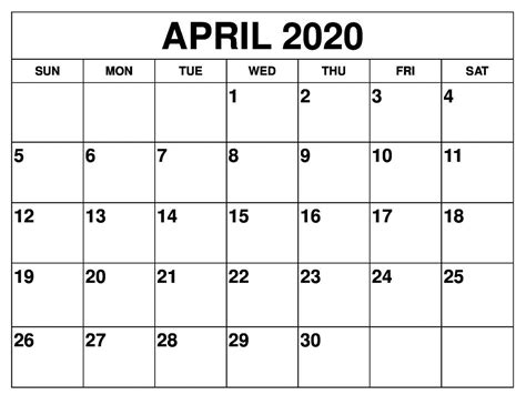 April 2020 Monthly Business Calendar Free Printable Calendar