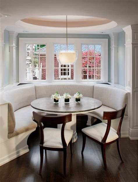 Gather the family with banquette seating, a kitchen booth or a custom upholstered booth from ballard designs. Curved Banquette Seat in Kitchen - Traditional - Kitchen ...