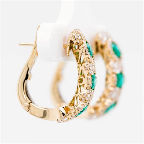 Yellow Gold Emerald Diamond Hoop Earrings Emeralds International Llc