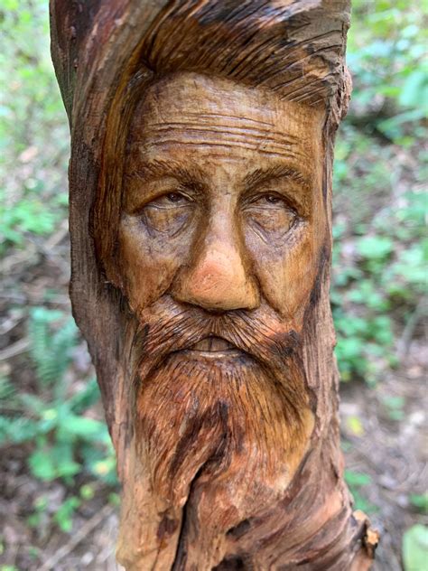 Wood Spirit Carving Wood Wall Art Hand Carved Wood Art Carving Of A