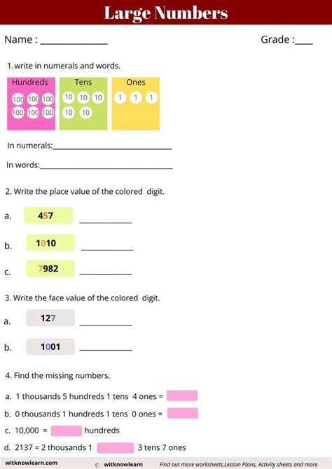 Large Number Worksheet Grade 3 Number Worksheets Class 3 Maths