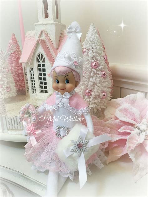Pretty White And Pink Elf Girl Shabby Chic Pink Christmas Elf Pink
