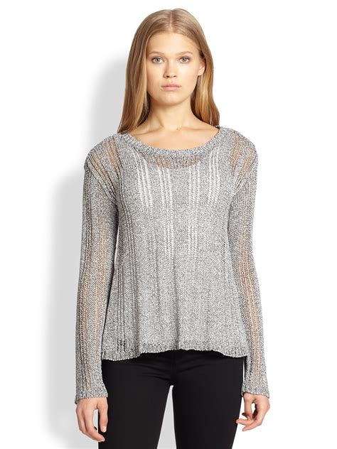 alice olivia ethan open weave sweater in grey gray lyst