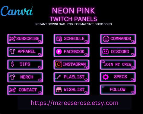 Neon Pink Twitch Panels Customizable Stream Overlays Gamer Accessories
