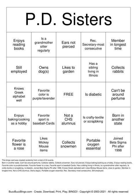 Sisters Bingo Cards To Download Print And Customize