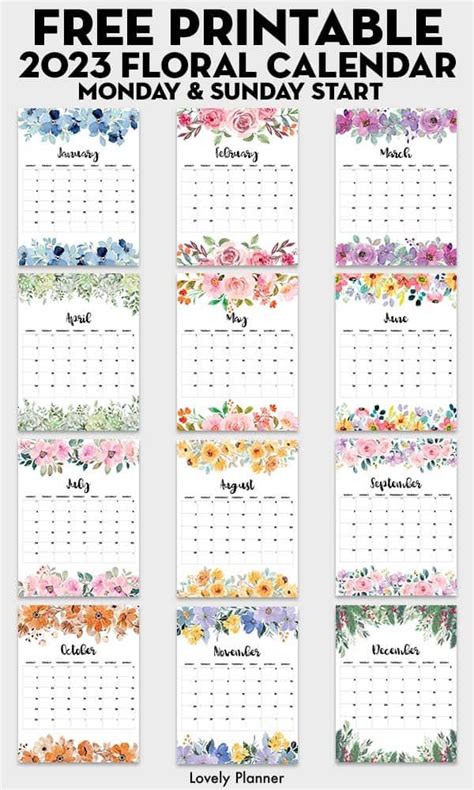 Free Floral Calendar With Flowery Monthly Calendar Pages