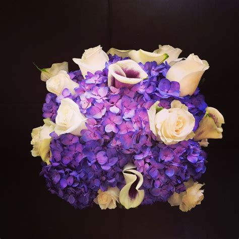 purple hydrangea and picasso callas look amazing together with some white roses hydrangea