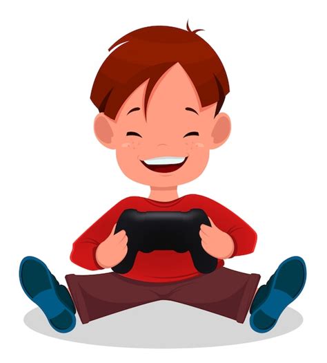 Premium Vector Cheerful Little Boy Playing Videogames