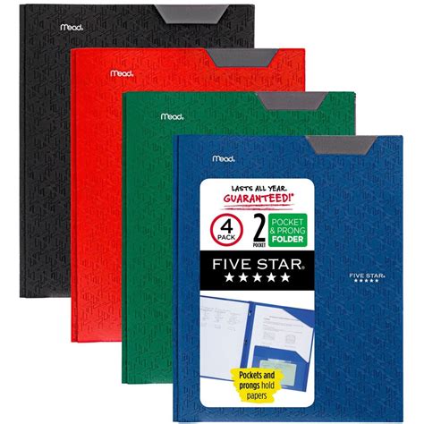 Mead Pocket Folder 3 X Prong Fasteners 2 Pockets Assorted 4