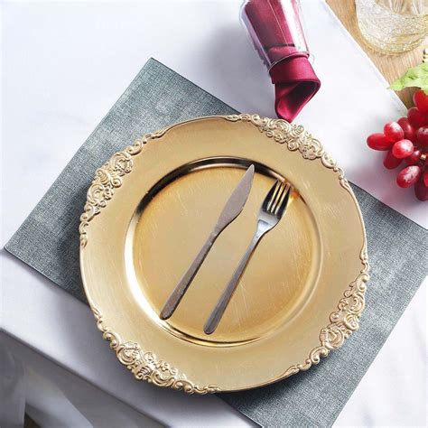 Pack Gold Round Baroque Charger Plates Leaf Embossed Rim Charger Plates