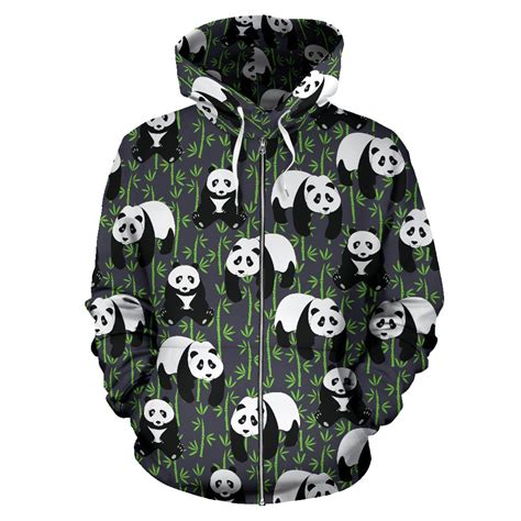 Panda Bear Bamboo Themed Print Zip Up Hoodie Jtamigocom