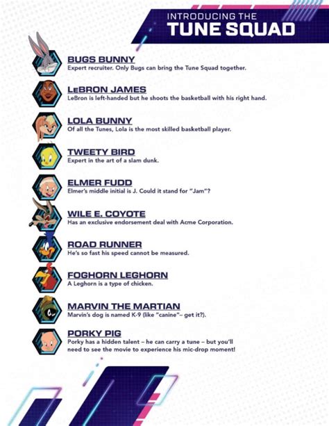 Free Printable Space Jam Tune Squad Roster Mama Likes This