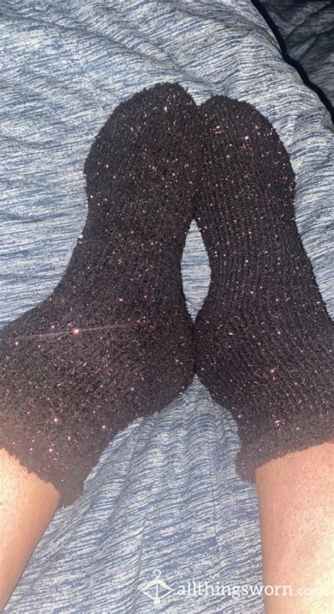 Buy Black Fuzzy Socks With Pink Tinsel Glitter