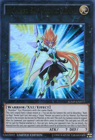 Each number monster has a corresponding natural number included at the start of its name after number (and occasionally a letter, such as c). Number S0: Utopic ZEXAL - JUMP-EN077 - Ultra Rare - Yu-Gi-Oh! Promo Cards - Yugioh