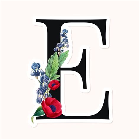 Flower Decorated Capital Letter E Sticker Vector Premium Image By