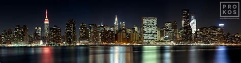Panoramic Skyline Of Manhattan At Night Nyc Skylines Photos Prokos