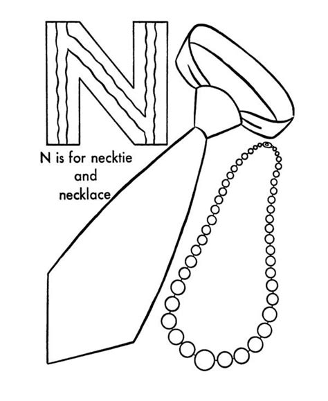 Necktie And Necklace For Letter N Coloring Page Coloring Sun Letter