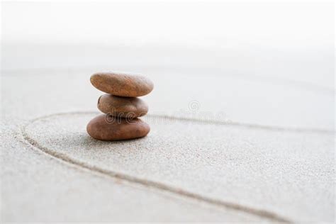 Japanese Zen Garden With Pebble With Line On Sand Stock Photo Image