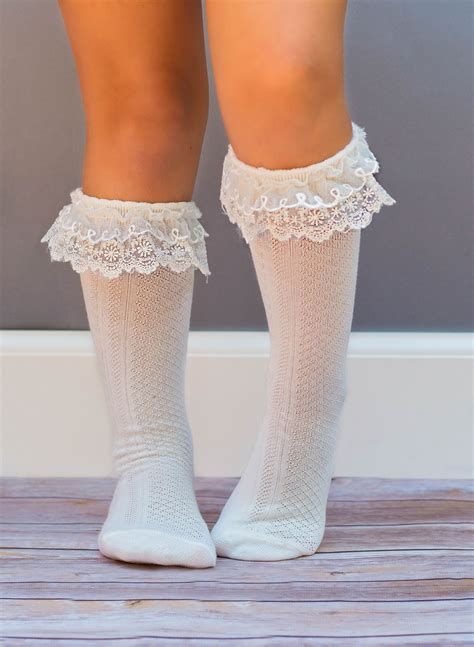 Girly Girl Knee Boot Lace Socks White With Images Adorable