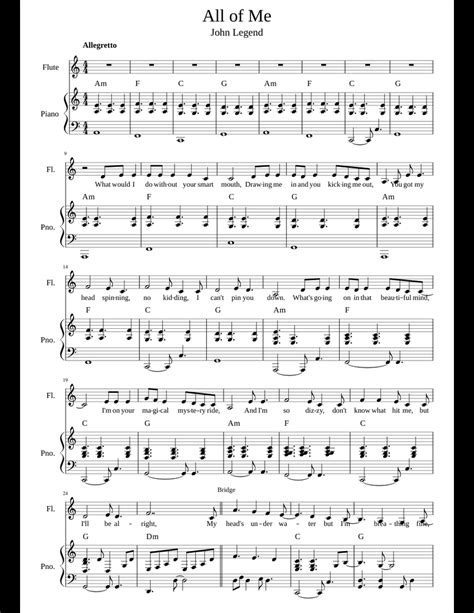 Early blues & rock songs for piano. All of Me sheet music for Flute, Piano download free in PDF or MIDI