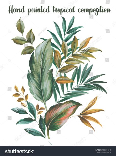 Hand Painted Artistic Botanical Tropical Foliage Stock Illustration