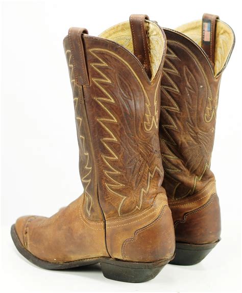 Wrangler Men S Distressed Brown Leather Western Cowboy Wingtip Boots Vintage Us Made D