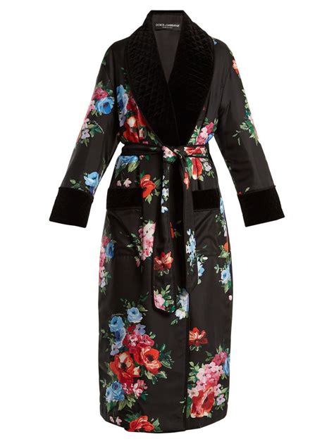 Click Here To Buy Dolce Gabbana Rose Print Velvet Trimmed Coat At