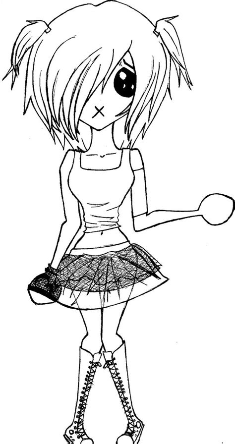 Cartoon Emo Girl Drawing Sketch Coloring Page