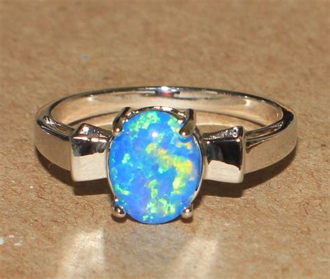 Blue Fire Opal Ring Gemstone Silver Jewelry Size 675 Moden Elegant
