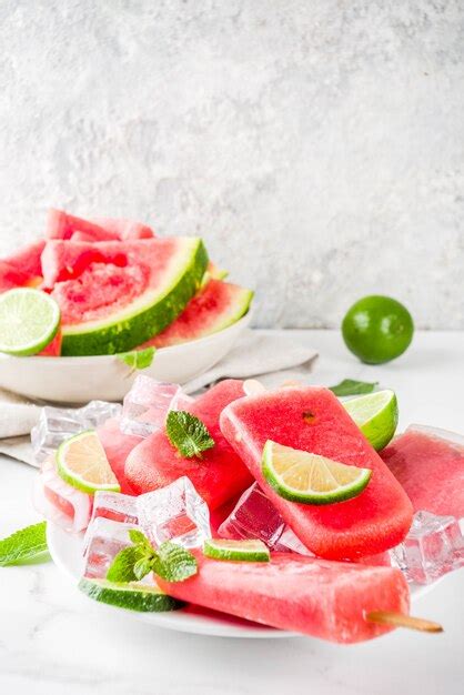 Premium Photo Watermelon And Lime Popsicles