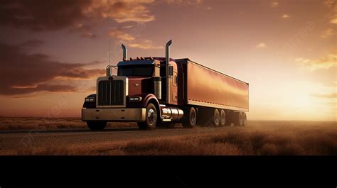 Banner Featuring A Semi Truck Driving Towards The Sunset In 3d Render