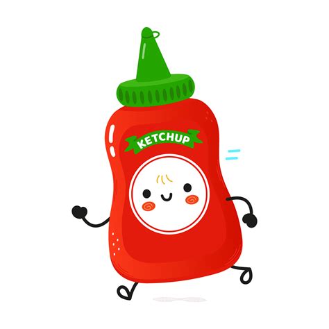 Lindo Y Divertido Ketchup Corriendo Icono De Ilustración De Personaje
