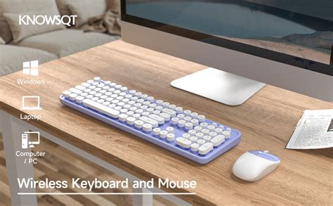 Knowsqt Wireless Keyboard And Mouse Combo Purple White Full Sized 24