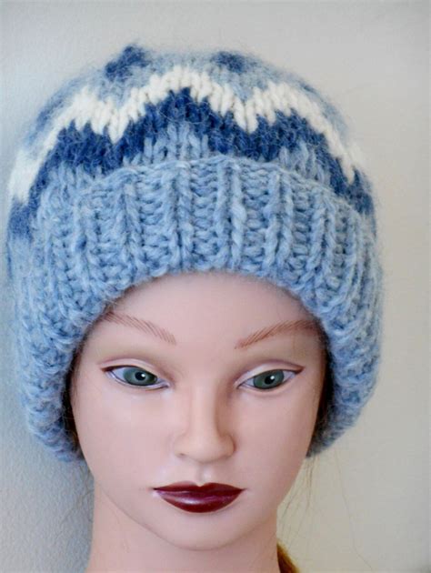 Unisex Blue Knitted Woolen Hat Etsy