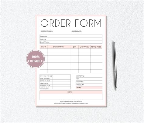 100 Editable Order Form Template Small Business Order Forms Etsy