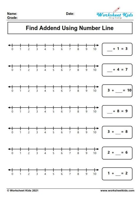 Find Addend Using Number Line Up To 10 Worksheets In 2021 Addition