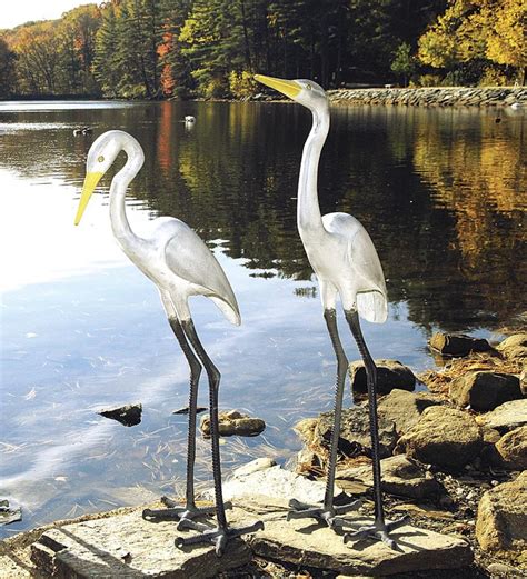 Tall Egret Metal Yard Sculpture Eligible For Promotions Wind And