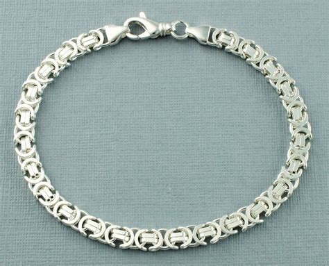 Mens Silver Bracelet 925 Sterling Silver Flat Byzantine Chain Etsy Uk