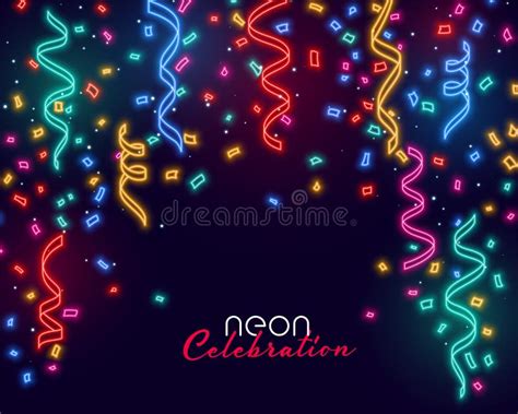 Celebration Falling Confetti In Neon Light Colors Background Stock