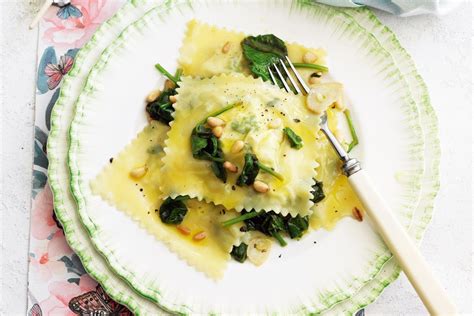 Ricotta And Herb Ravioli With Spinach And Pine Nuts Recipes Delicious Com Au