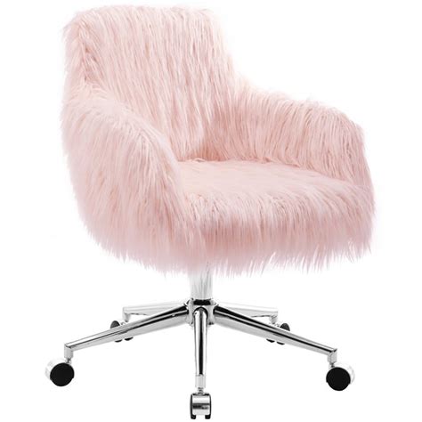 The swivel seat is padded with 2 of foam and covered with mesh upholstery. Riverbay Furniture Faux Fur Swivel Office Chair in Pink ...