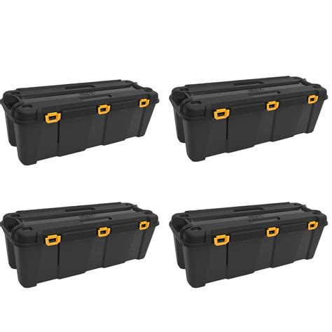 The dimensions for the heavy duty stackable storage bins are as follows:smallexterior dimensions: Unbranded Bunker 34.34 Gal. Heavy-Duty Garage Storage Container Tub (4-Pack)-4 x FBA32274 - The ...