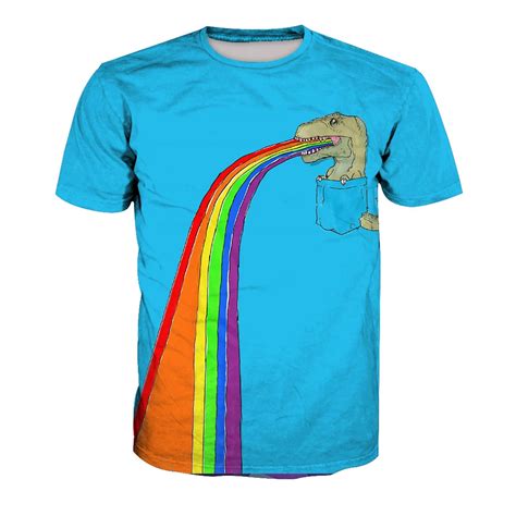 Buy Cartoon Rainbow Style T Shirt Fitness Dinosaur