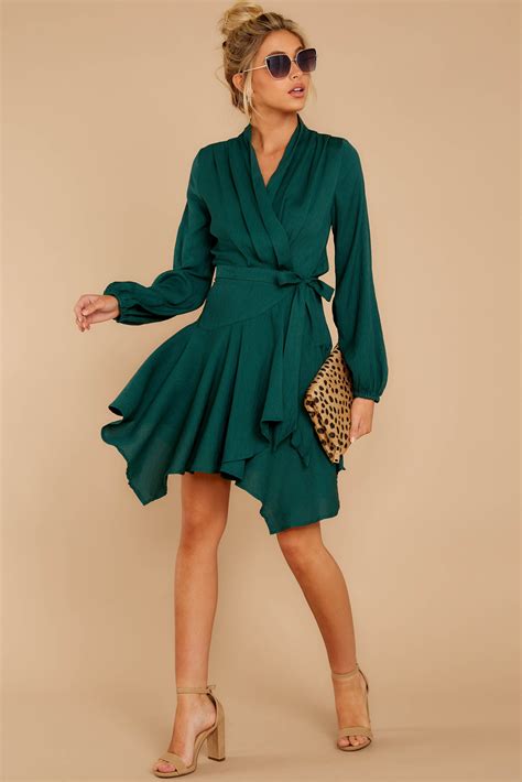 Gorgeous Green Wrap Dress Short Long Sleeve Dress Dress 4600