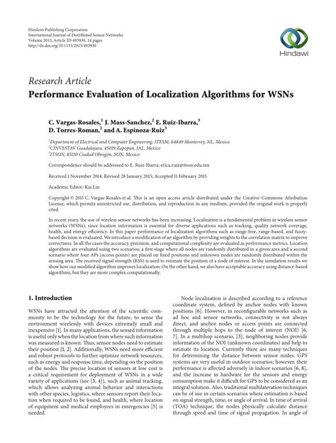 Pdf Performance Evaluation Of Localization Algorithms For Wsns