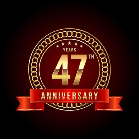 47th Anniversary Logo Design Con Numero Doro E Nastro Rosso Vector
