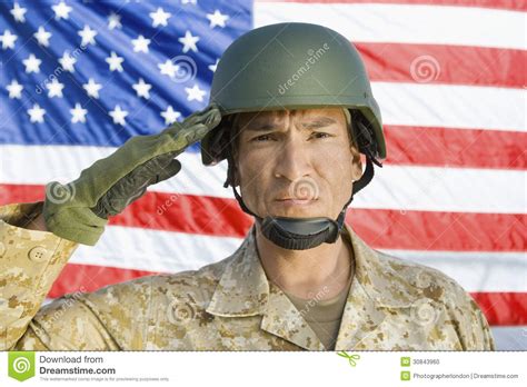 Soldier Saluting In Front Of United States Flag Stock Photo Image Of