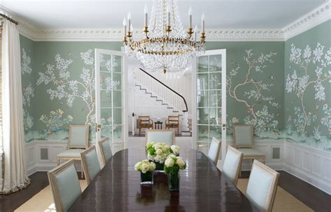 New Canaan Ct Dining Room With Custom Gracie Wallpaper Dining Room